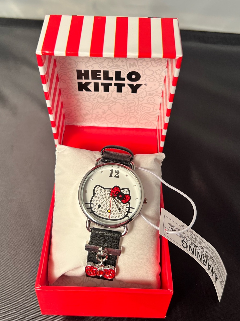 NWT Official Sanrio Hello Kitty Bling Analog Watch w/ Bow Charm in Box 2023